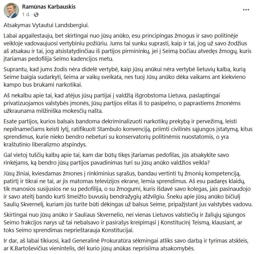 R. Karbauskio pasisakymas