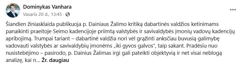 D. Vanharos pasisakymas