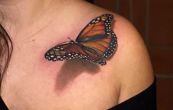 3D drugelio tatuiruotė