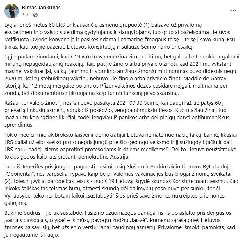 R. Jankūno pasisakymas