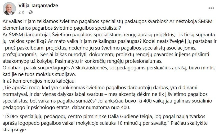 V. Targamadzės pasisakymas