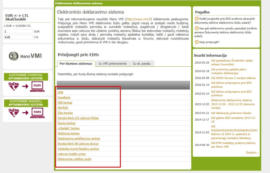 Prisijungimas prie EDS