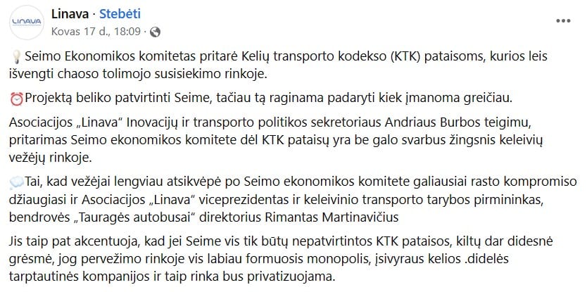 „Linava“ pasisakymas