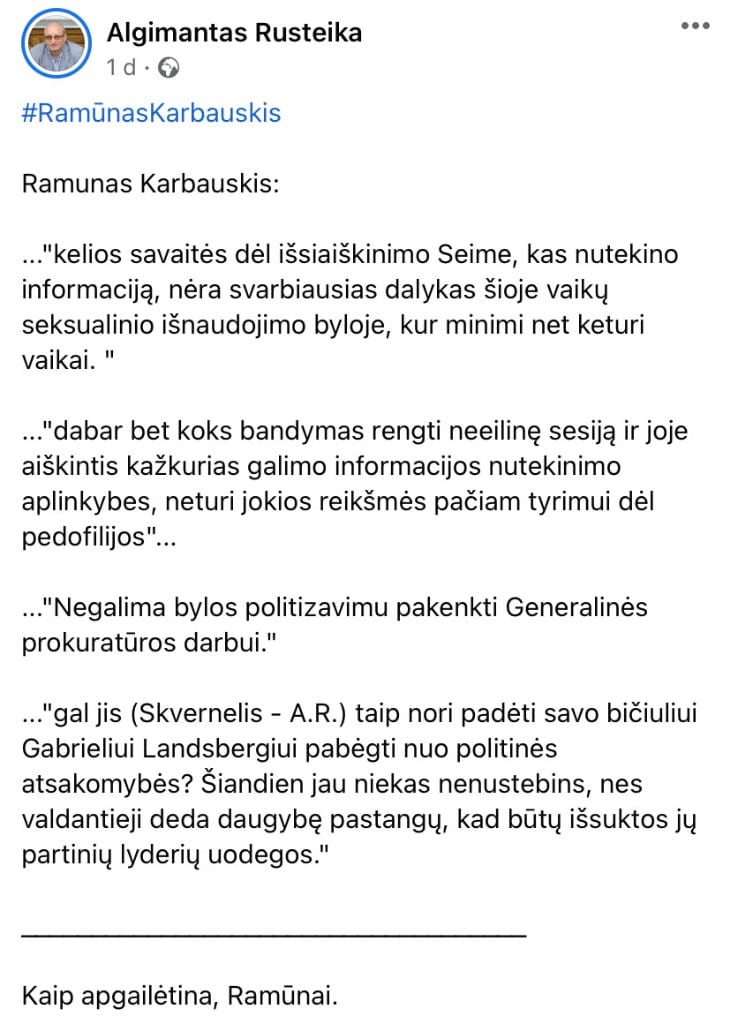 A. Rusteikos pasisakymas