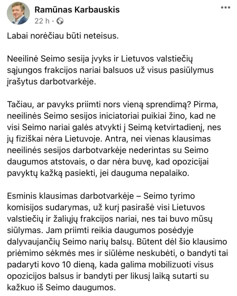 R. Karbauskio pasisakymas
