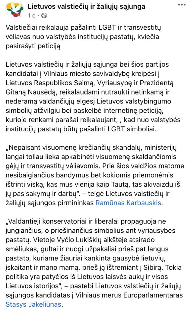 LVŽS pasisakymas