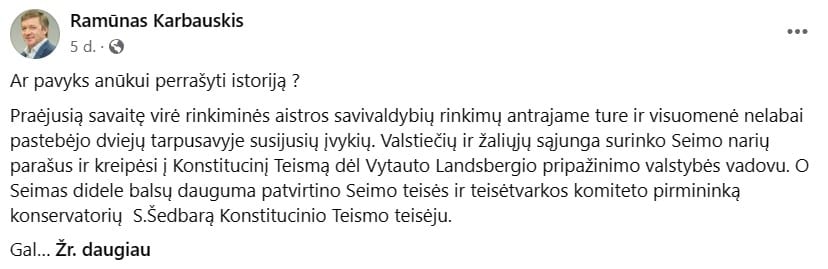 R. Karbauskio pasisakymas
