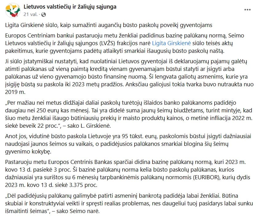 LVŽS pasisakymas