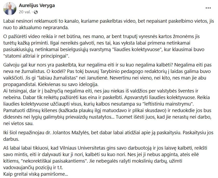 A. Verygos pasisakymas