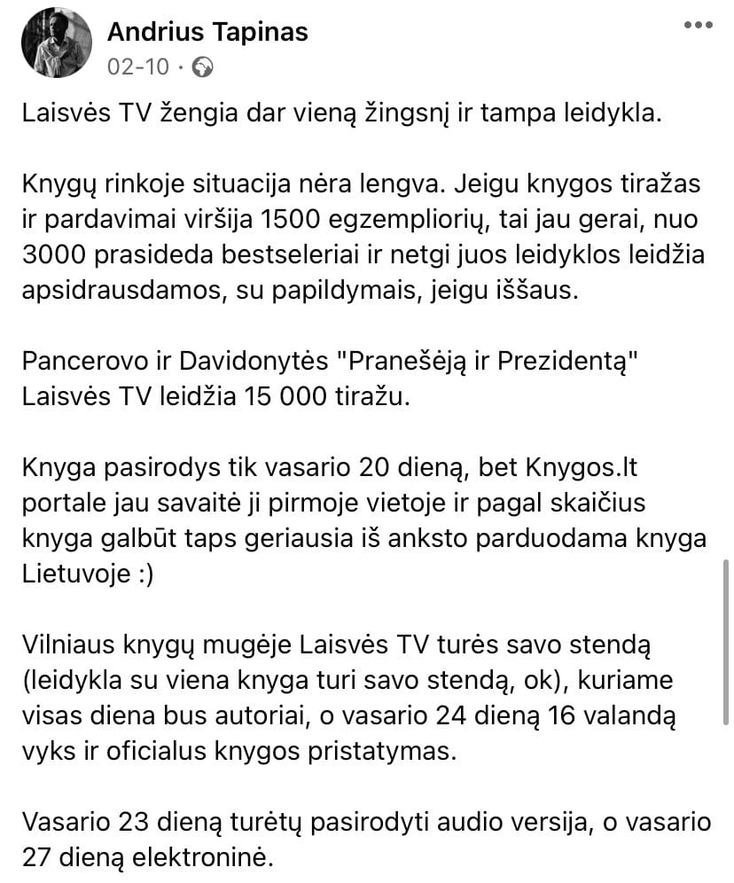 A. Tapino pasisakymas