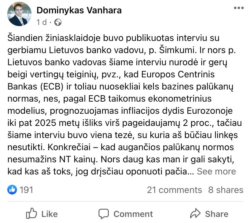 D. Vanharos pasisakymas