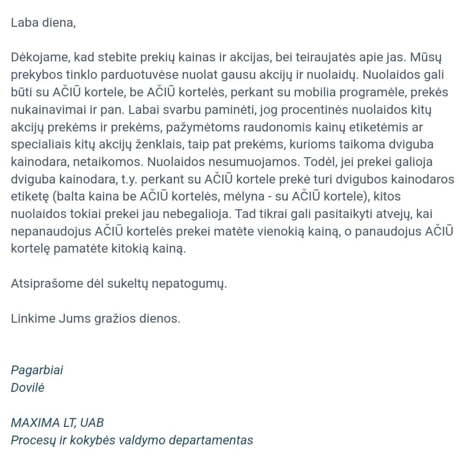 „Maxima“ atsakas