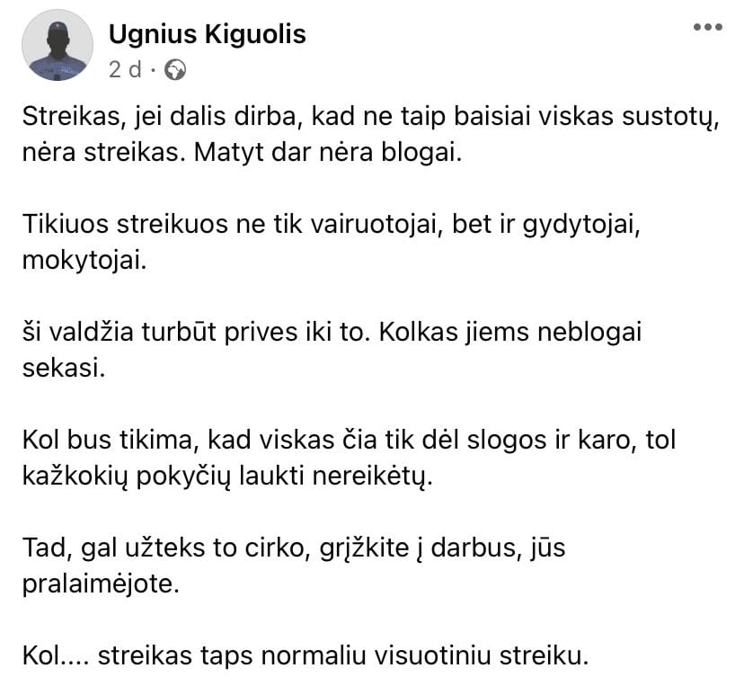 U. Kiguolio pasisakymas