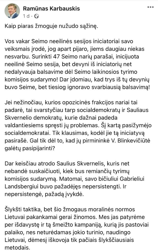 R. Karbauskio pasisakymas