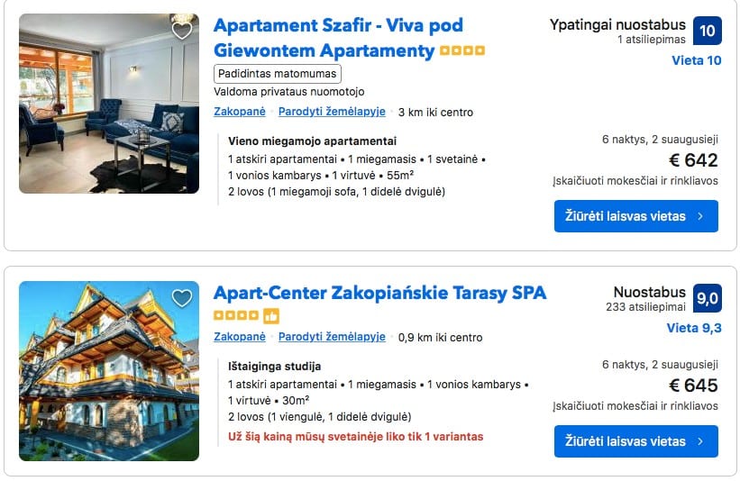 Poilsio kainos Lenkijoje
