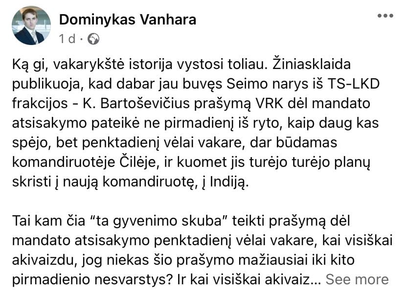 D. Vanharos pasisakymas