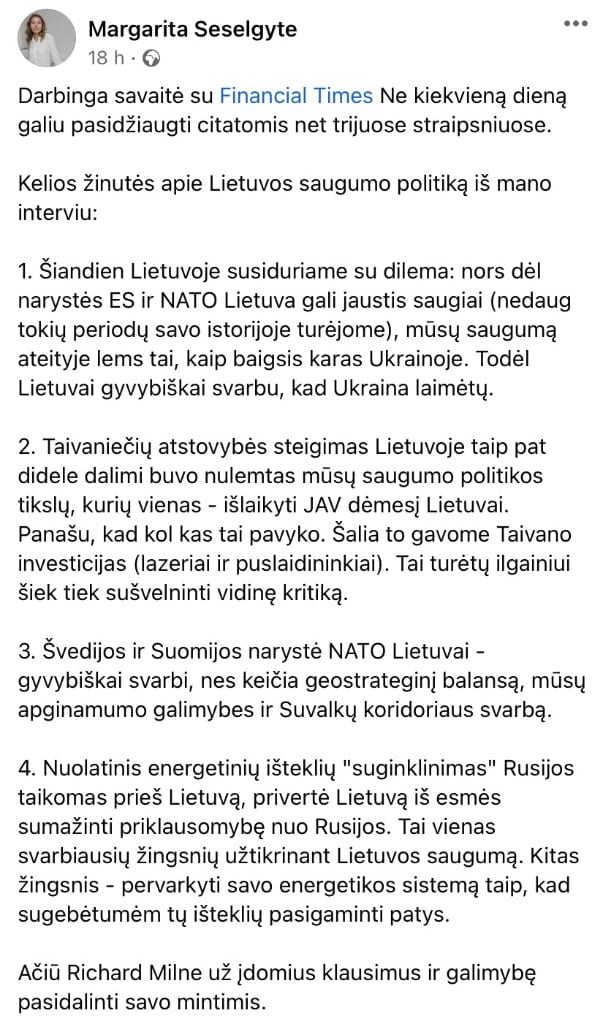 M. Šešelgytės pasisakymas