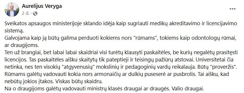 A. Verygos pasisakymas