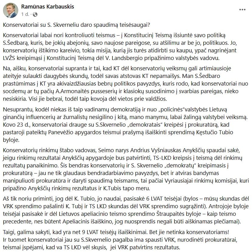 R. Karbauskio pasisakymas