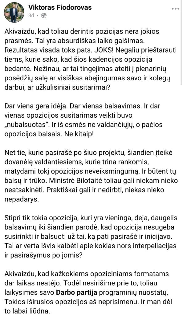 V. Fiodorovo pasisakymas