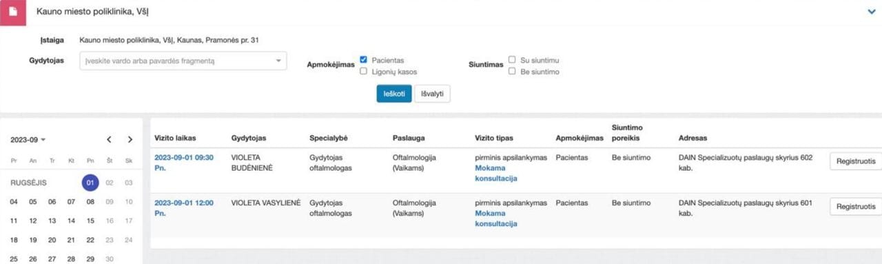 Registracija pas specialistus